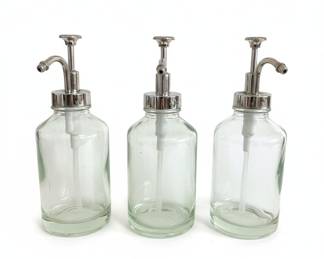 Set of 3 Vintage Clear Glass Apothecary Soap Dispensers with Silver Pumps