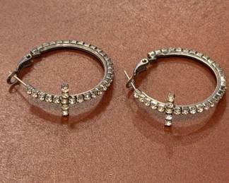 Rhinestone Cross Hoop Earrings