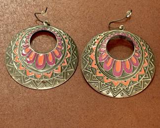 Bohemian Tribal Enamel Peacock Coral Hoops