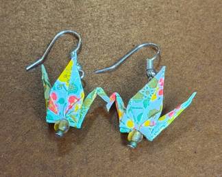 Origami Crane Earrings with Beads