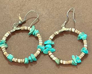 Heishi Bead and Turquoise Chip Hoop Earrings