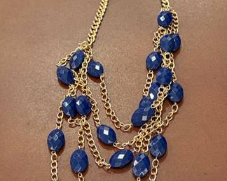 Multi-Strand Navy Blue Faceted Bead Statement Necklace