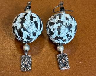 Dalmatian Jasper and Floral Charm Earrings