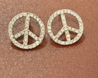 Rhinestone Peace Sign Stud Earrings