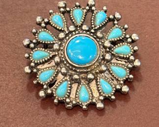 Southwestern Style Turquoise Cluster Brooch