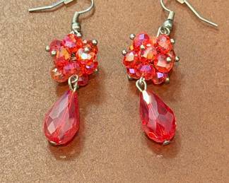 Red Crystal Cluster Drop Earrings