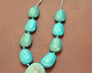 Chunky Faux Turquoise and Silver Tone Necklace