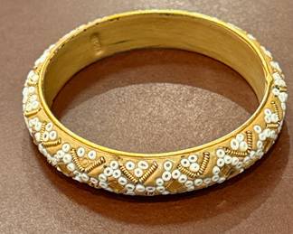 Vintage Indian Enamel and Gilt Bangle with Bead Accents