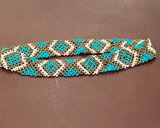 Native American Style Seed Bead Bracelet with Geometric Diamond Pattern