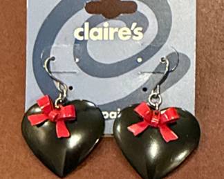 Claire's Black Heart and Red Bow Dangle Earrings