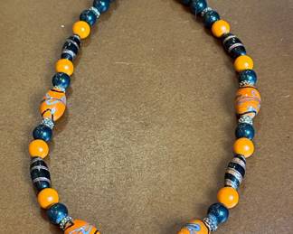 Artisan Glass Bead Necklace - Orange and Black