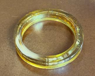 Vintage Lucite Bamboo-Style Bangle Bracelet with Gold Flakes