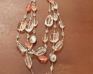 Multi-Strand Faceted Glass Bead Necklace with Pink and Clear Beads