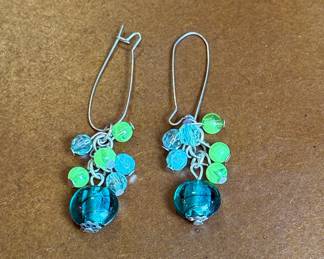 Artisan Style Blue and Green Grape Cluster Earrings