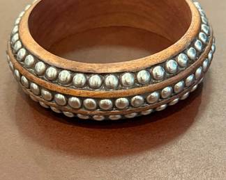 Wood and Brass Studded Bangle Bracelet
