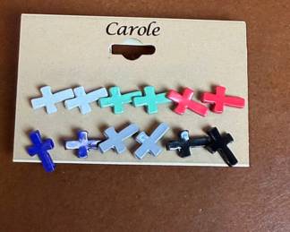 Carole Multi-Colored Cross Stud Earrings Set