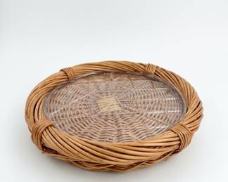 Round Pencil Reed Rattan Serving Tray