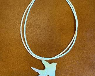Mother of Pearl Swallow Pendant Necklace with Seed Beads