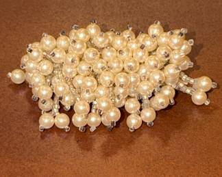 Vintage Faux Pearl and Seed Bead Waterfall Barrette