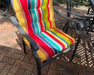 Cast Aluminum Patio Dining Set with Swivel Chairs and Striped Cushions