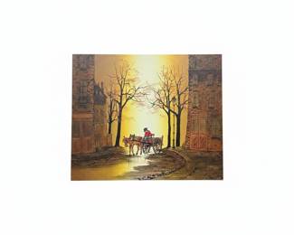 L. Ryan Vintage Oil Painting - Cityscape with Horse-Drawn Cart