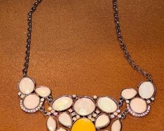 Costume Statement Necklace with Faux Opal and Yellow Cabochon