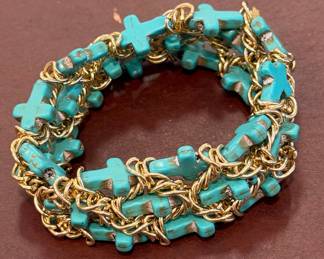 Turquoise Howlite Cross Bead Multi-Strand Bracelet