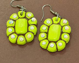 Handcrafted Polymer Clay and Rhinestone Flower Earrings