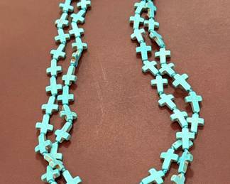 Turquoise Howlite Cross Bead Necklace