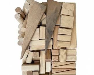 Vintage Unfinished Wooden Building Blocks Set