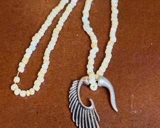 Angel Wing Pendant Necklace with Seed Beads
