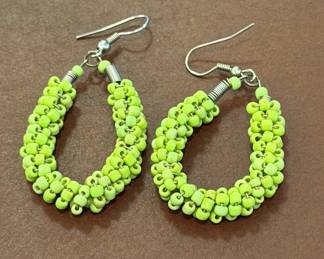 Handmade Lime Green Seed Bead Hoop Earrings