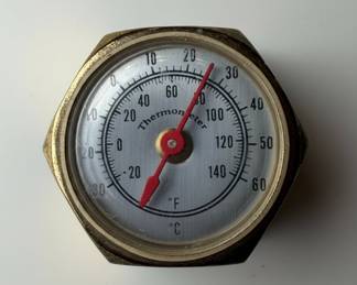Vintage Brass Cased Analog Thermometer