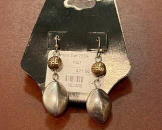 Two-Tone Textured Bead and Oval Drop Earrings