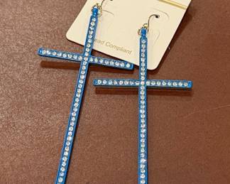 Fashion Leader Blue Cross Dangle Earrings