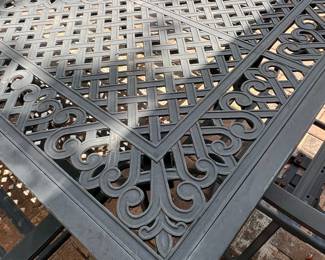 Cast Aluminum Patio Dining Set with Swivel Chairs and Striped Cushions