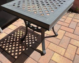 Cast Aluminum Patio Dining Set with Swivel Chairs and Striped Cushions