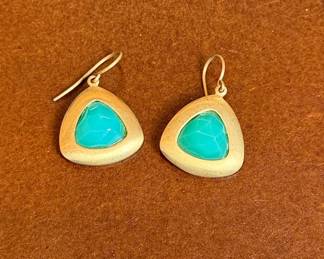 Trillion-Cut Turquoise Drop Earrings