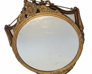 Antique Victorian Rococo Gold Gilt Round Mirror (c. 1900)