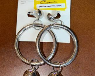 Silver-Tone Hoop and Ball Drop Earrings