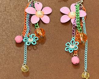 Multicolor Floral Charm Dangle Earrings with Rhinestone Accents