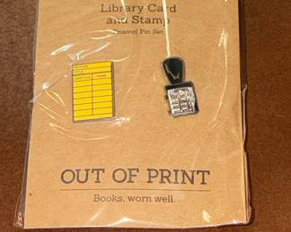 Out of Print Library Card and Stamp Enamel Pin Set