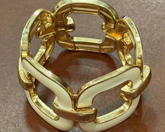 Vintage Gold-Tone and Cream Enamel Link Bracelet