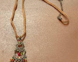 Bohemian Style Chandelier Pendant Necklace with Multi-colored Beads on Suede Cord