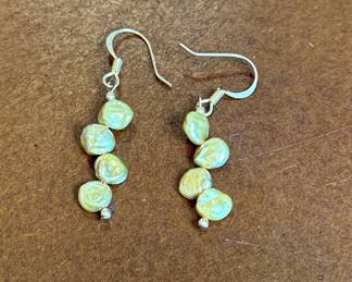 Freshwater Coin Pearl Sterling Silver Dangle Earrings