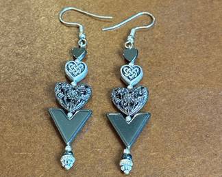 Costume Jewelry Heart and Triangle Dangle Earrings with Celtic Knot