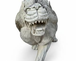 Vintage Cast Concrete Roaring Lion Statues
