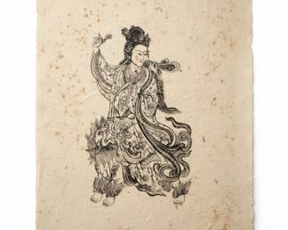 Chinese Ink Rubbing of Apsara with Lion