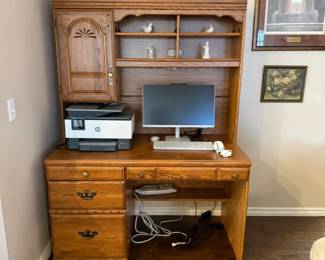 desk, new computer, printer