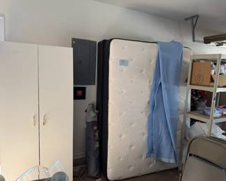 storage cabinet, queen mattress and box springs